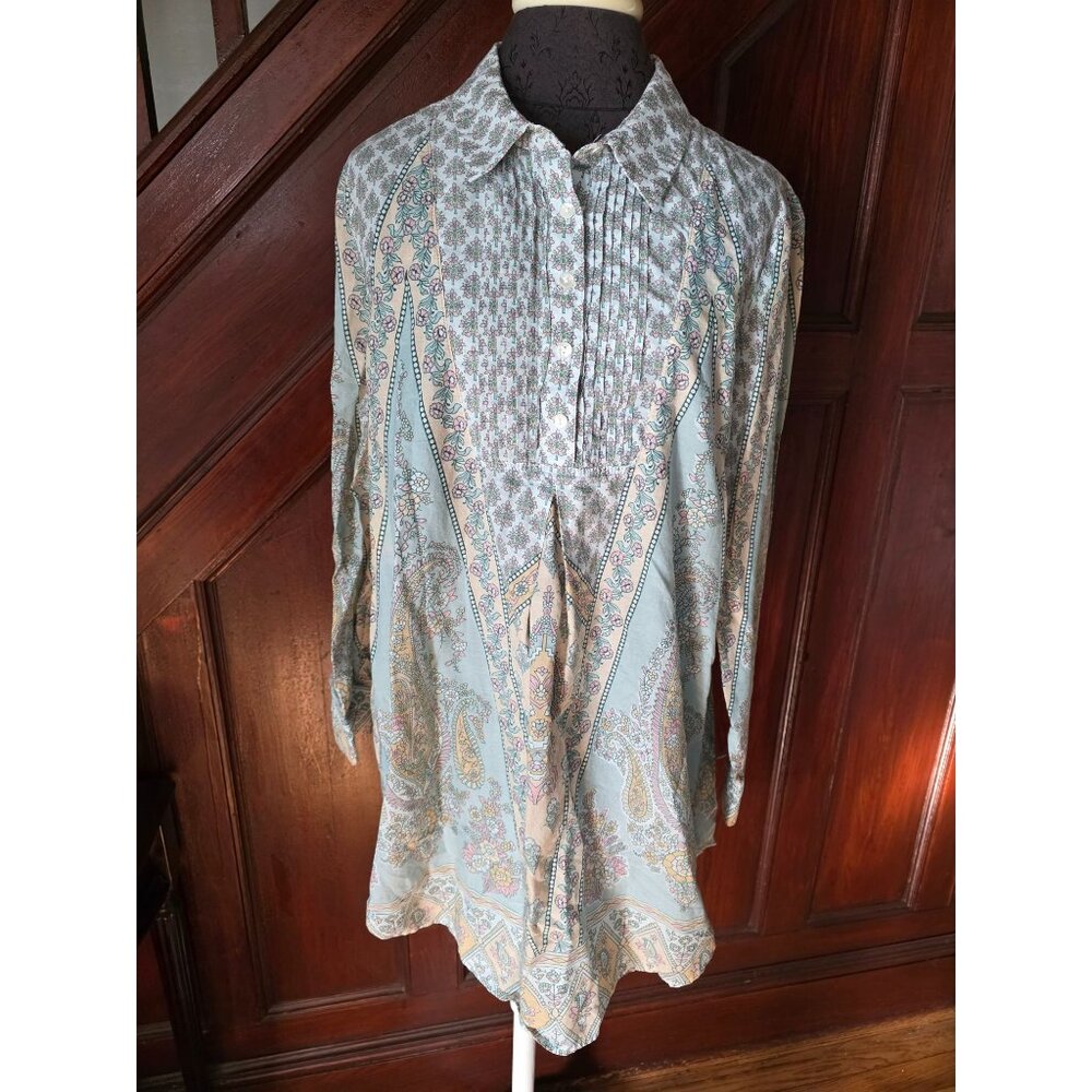 Soft Surroundings Womens Paisley Print Tabitha Tunic Blouse Pastel Size XL